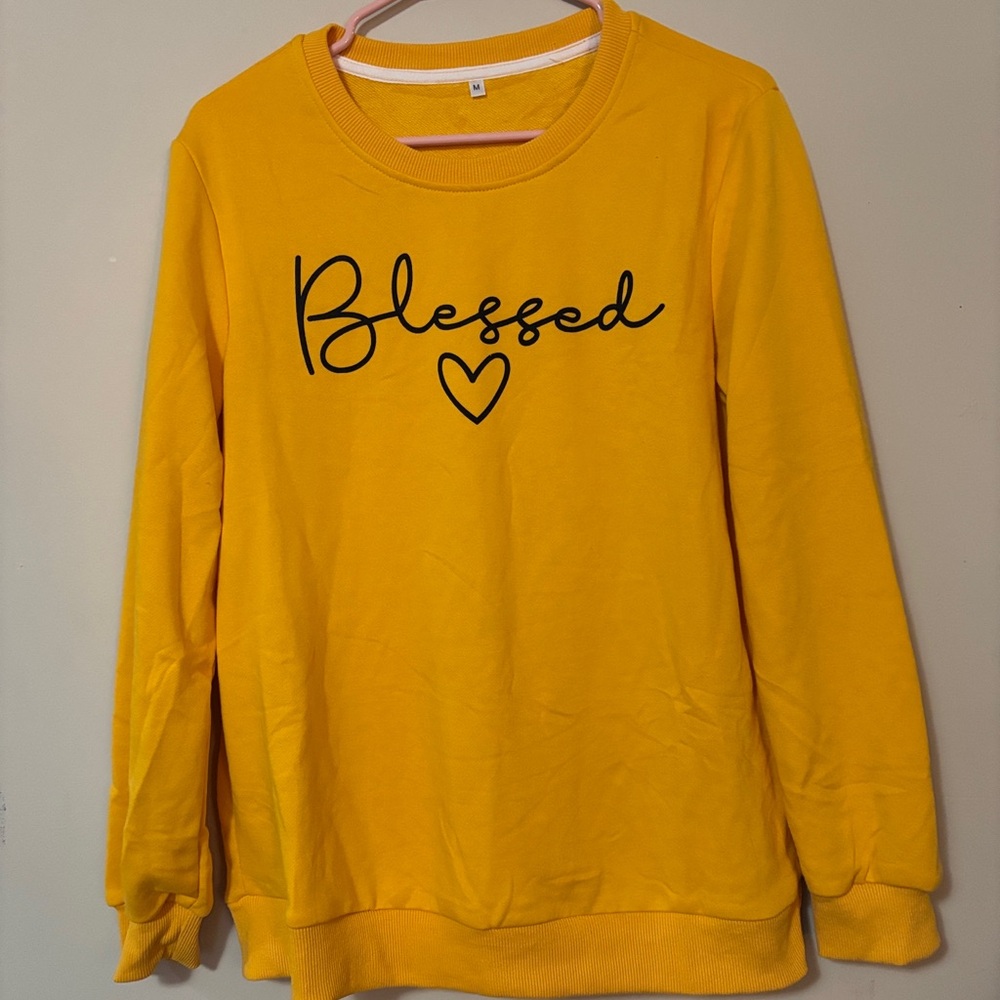 Yellow 'Blessed' Graphic Sweatshirt NWOT. Medium